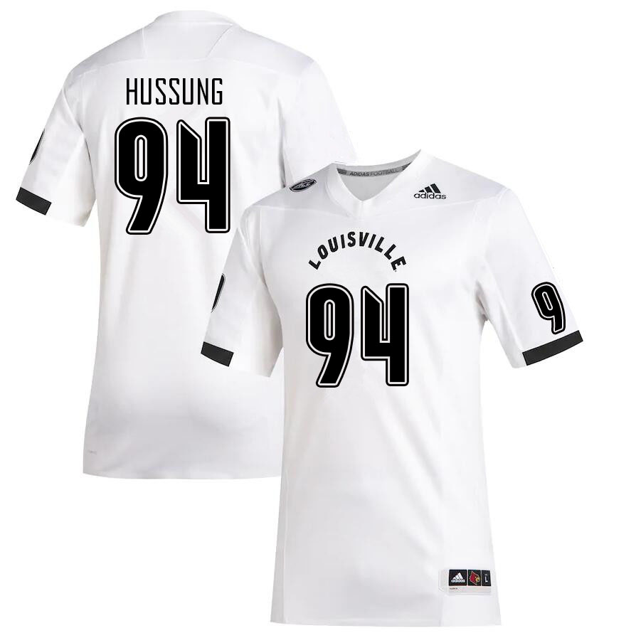 Men #94 Cole Hussung Louisville Cardinals College Football Jerseys Sale-White - Click Image to Close